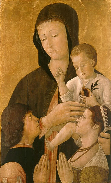 Madonna with child and two donors, 1460. Artist: Bellini, Gentile (ca. 1429-1507)