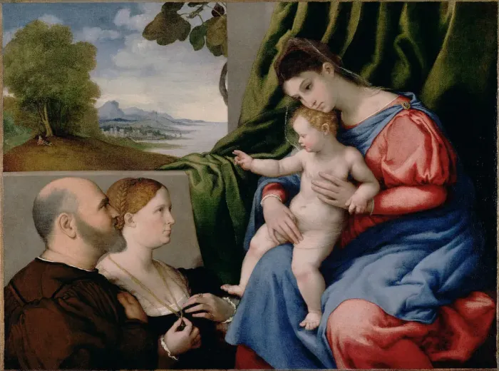 Framed Print : Madonna with child and two donors, 1525-1530. Artist: Lotto, Lorenzo (1480-1556) Framed Print : Madonna with child and two donors, 1525-1530. Artist: Lotto, Lorenzo (1480-1556)