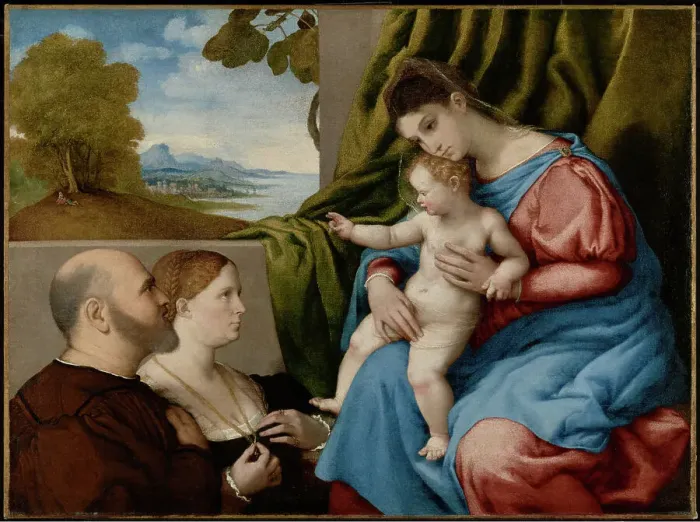 Framed Print : Madonna and Child with Two Donors, about 1525-1530. Creator: Lorenzo Lotto Framed Print : Madonna and Child with Two Donors, about 1525-1530. Creator: Lorenzo Lotto