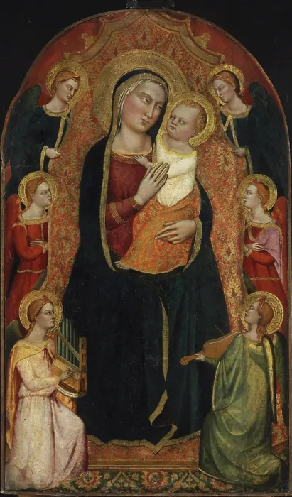 Framed Print : Madonna and Child Enthroned with Six Angels, c1370-1375. Creator: Jacopo di Cione (1325-1399) Framed Print : Madonna and Child Enthroned with Six Angels, c1370-1375. Creator: Jacopo di Cione (1325-1399)