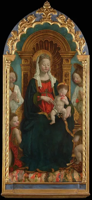 Framed Print : Madonna and Child Enthroned with Four Angels, 1475-1480. Creator: Spanzotti, Giovanni Martino (ca 1455-ca 1528) Framed Print : Madonna and Child Enthroned with Four Angels, 1475-1480. Creator: Spanzotti, Giovanni Martino (ca 1455-ca 1528)