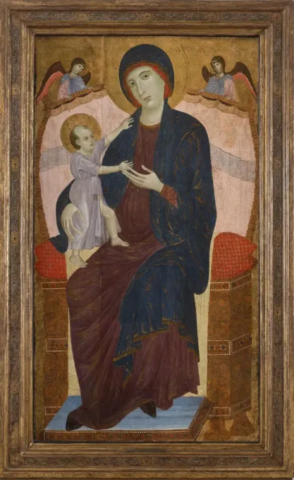 Framed Print : Madonna and Child enthroned with angels, c. 1280. Creator: Duccio di Buoninsegna (1260-1318)