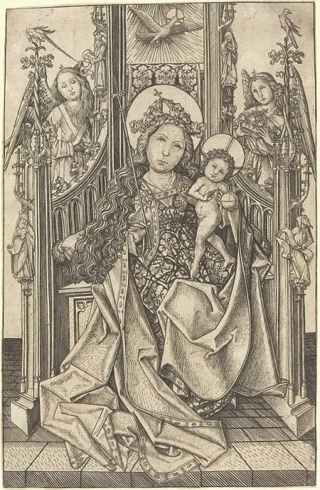 Framed Print : Madonna and Child Enthroned, c. 1466. Creator: Master ES Framed Print : Madonna and Child Enthroned, c. 1466. Creator: Master ES