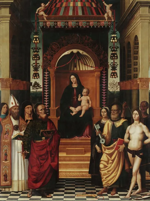 Framed Print : Madonna and Child Enthroned with Saints, 1509-1511. Creator: Rimpatta, Antonio (active 1509-1532) Framed Print : Madonna and Child Enthroned with Saints, 1509-1511. Creator: Rimpatta, Antonio (active 1509-1532)