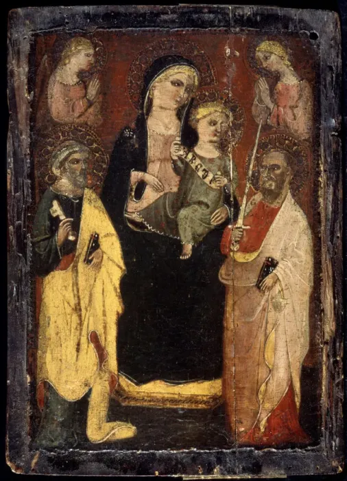 Framed Print : Madonna and Child enthroned with Saints Peter and Paul, c1400. Artist: Master of San Jacopo a Muciano Framed Print : Madonna and Child enthroned with Saints Peter and Paul, c1400. Artist: Master of San Jacopo a Muciano