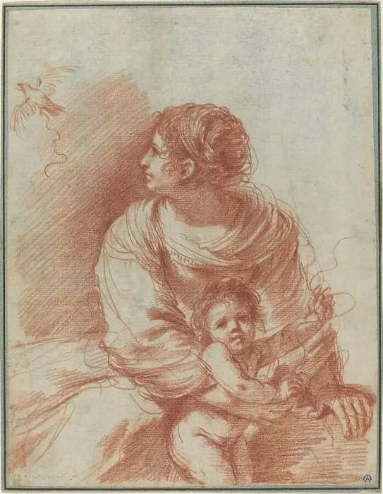 Framed Print : The Madonna and Child with an Escaped Goldfinch, early 1630s. Creator: Guercino Framed Print : The Madonna and Child with an Escaped Goldfinch, early 1630s. Creator: Guercino