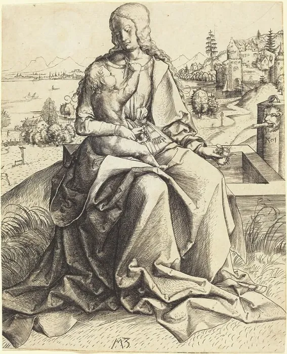 Framed Print : Madonna and Child at a Fountain, 1501. Creator: Master MZ Framed Print : Madonna and Child at a Fountain, 1501. Creator: Master MZ
