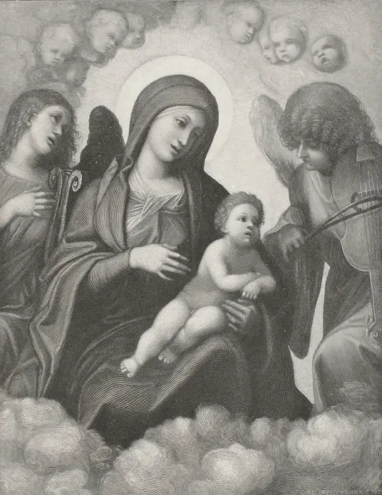 Framed Print : Madonna and Child in Glory, 1894. Creator: Antonio da Correggio Framed Print : Madonna and Child in Glory, 1894. Creator: Antonio da Correggio
