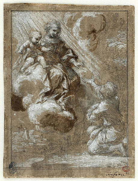 The Madonna and Child in Glory Appearing to a Kneeling Young Man, 1655 / 59. Creator: Bernardino Lanino