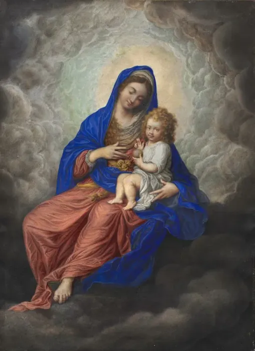 Framed Print : Madonna and Child in Glory, c. 1605-1617. Creator: Isaac Oliver (French, c. 1565-1617) Framed Print : Madonna and Child in Glory, c. 1605-1617. Creator: Isaac Oliver (French, c. 1565-1617)