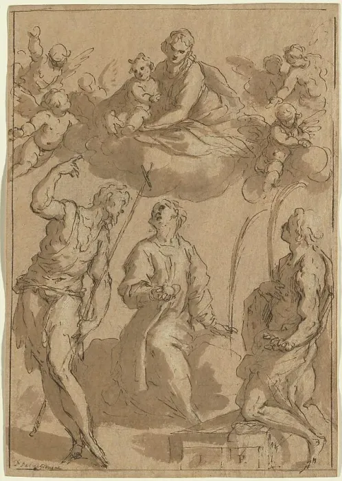 Framed Print : Madonna and Child in Glory with Saints John the Baptist, Stephen, and Lawrence, 1620 / 1628. Creator: Jacopo Palma Framed Print : Madonna and Child in Glory with Saints John the Baptist, Stephen, and Lawrence, 1620 / 1628. Creator: Jacopo Palma