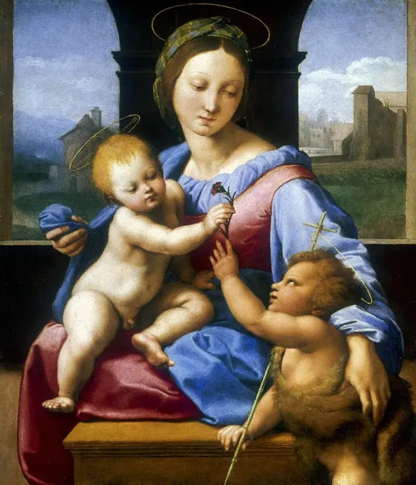 Framed Print : The Madonna and Child with the Infant Baptist ( The Garvagh Madonna ), c1509-1510. Artist: Raphael Framed Print : The Madonna and Child with the Infant Baptist ( The Garvagh Madonna ), c1509-1510. Artist: Raphael