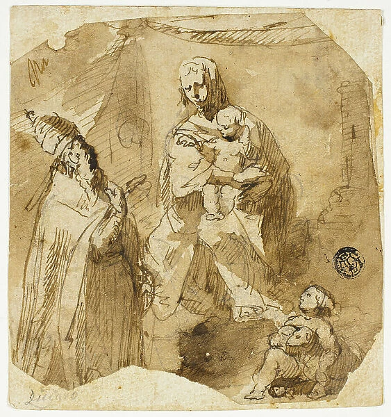 Madonna and Child with Infant John the Baptist and Ecclesiastic Saint, n.d. Creators: Giuseppe Bernardino Bison, Unknown