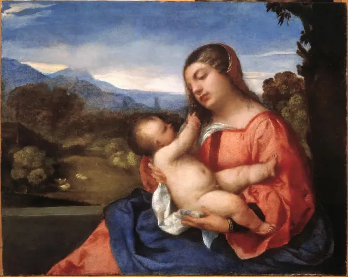 Framed Print : Madonna and Child in a Landscape Framed Print : Madonna and Child in a Landscape