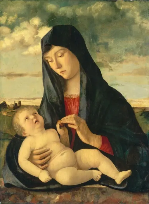Framed Print : Madonna and Child in a Landscape, c. 1480 / 1485. Creator: Giovanni Bellini Framed Print : Madonna and Child in a Landscape, c. 1480 / 1485. Creator: Giovanni Bellini