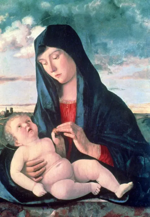Framed Print : Madonna and Child in a Landscape, c1480-1485. Artist: Giovanni Bellini Framed Print : Madonna and Child in a Landscape, c1480-1485. Artist: Giovanni Bellini