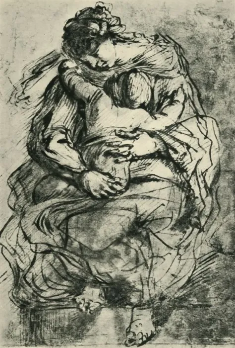 Framed Print : Madonna and child, late 16th-early 17th century, (1943). Creator: Michelangelo Caravaggio Framed Print : Madonna and child, late 16th-early 17th century, (1943). Creator: Michelangelo Caravaggio