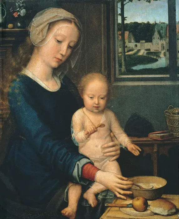 Framed Print : Madonna and Child with the Milk Soup, 1510-1515. Artist: David, Gerard (ca. 1460-1523) Framed Print : Madonna and Child with the Milk Soup, 1510-1515. Artist: David, Gerard (ca. 1460-1523)