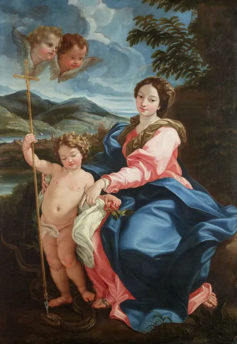 Framed Print : Madonna with Child piercing the Head of the Serpent ('Madonna della Serpe'), 1697-98. Creator: Giovanni Battista Gaulli Baciccio Framed Print : Madonna with Child piercing the Head of the Serpent ('Madonna della Serpe'), 1697-98. Creator: Giovanni Battista Gaulli Baciccio