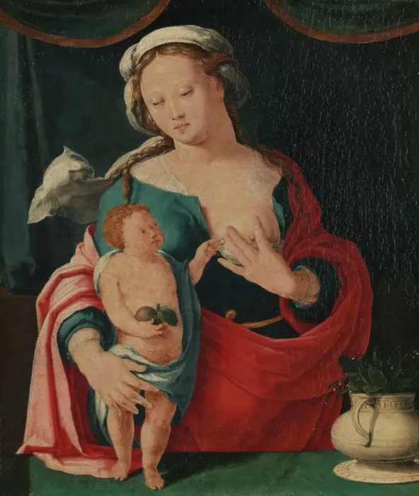 Framed Print : Madonna and Child, probably 1528. Creator: Lucas van Leyden Framed Print : Madonna and Child, probably 1528. Creator: Lucas van Leyden