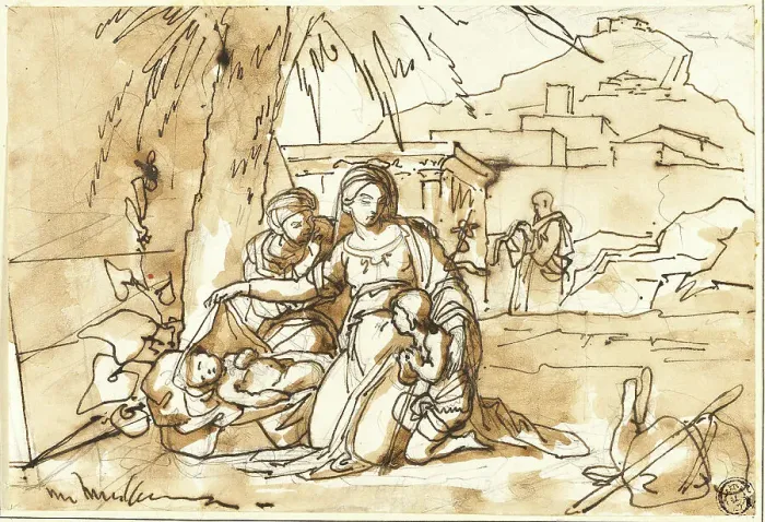Framed Print : Madonna and Child, Saint Anne and Infant Saint John, with Saint Joseph in Background, n.d. Creator: Eugenio Agneni Framed Print : Madonna and Child, Saint Anne and Infant Saint John, with Saint Joseph in Background, n.d. Creator: Eugenio Agneni