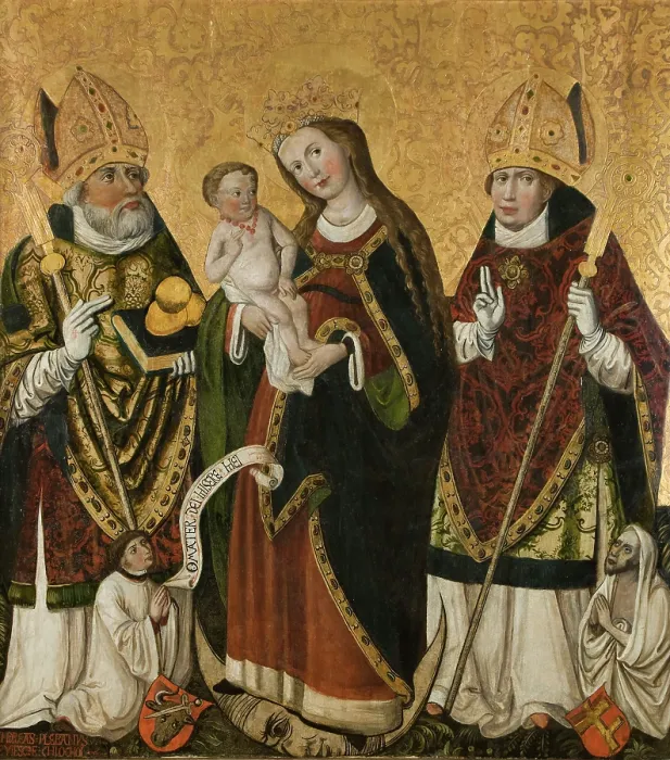 Framed Print : Madonna and Child with the Saint Bishops-Nicholas and Stanislaus, between 1520-1530. Creator: Unknown Framed Print : Madonna and Child with the Saint Bishops-Nicholas and Stanislaus, between 1520-1530. Creator: Unknown