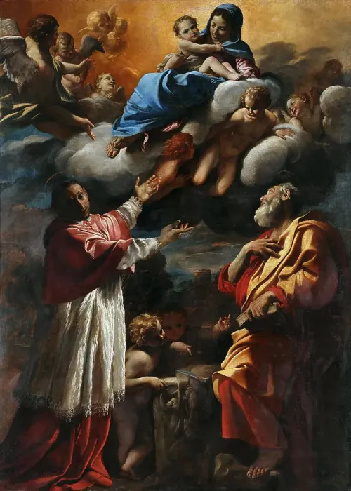 Framed Print : Madonna and Child with Saint Charles Borromeo and Saint Bartholomew, 1616-1617. Creator: Lanfranco, Giovanni (1582-1647)