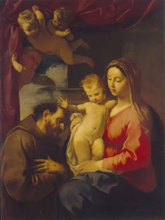 Framed Print : Madonna with the Child and Saint Francis of Assisi, 1645-1648 Framed Print : Madonna with the Child and Saint Francis of Assisi, 1645-1648