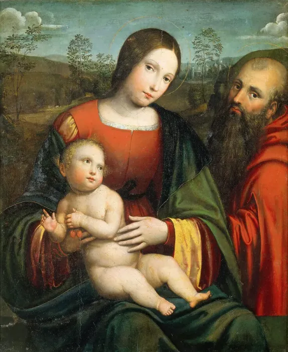 Framed Print : Madonna and Child with Saint Jerome, First quarter of 16th cen. Creator: De Boateri, Jacopo (ca 1480-1530) Framed Print : Madonna and Child with Saint Jerome, First quarter of 16th cen. Creator: De Boateri, Jacopo (ca 1480-1530)