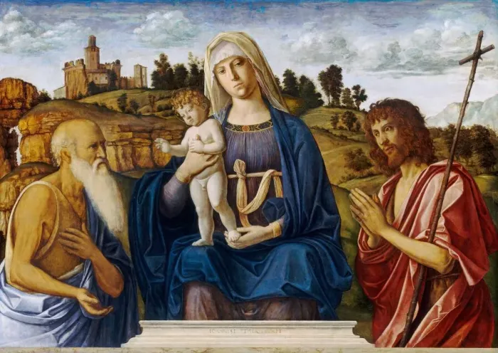 Framed Print : Madonna and Child with Saint Jerome and Saint John the Baptist, c. 1492 / 1495 Framed Print : Madonna and Child with Saint Jerome and Saint John the Baptist, c. 1492 / 1495