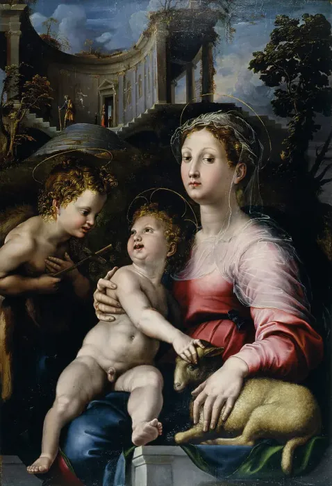 Framed Print : The Madonna and Child with Saint John the Baptist, 1522-1524. Creator: Giulio Romano Framed Print : The Madonna and Child with Saint John the Baptist, 1522-1524. Creator: Giulio Romano