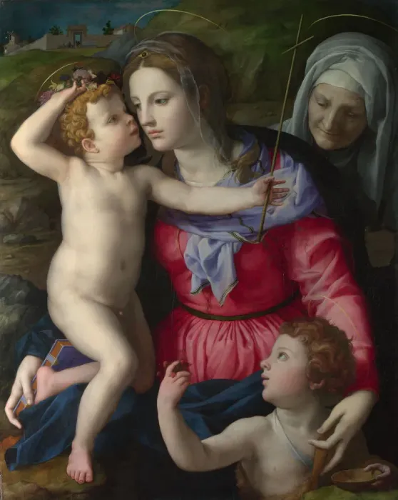 Framed Print : The Madonna and Child with Saint John the Baptist and Saint Elizabeth, c. 1540. Artist: Bronzino, Agnolo (1503-1572)