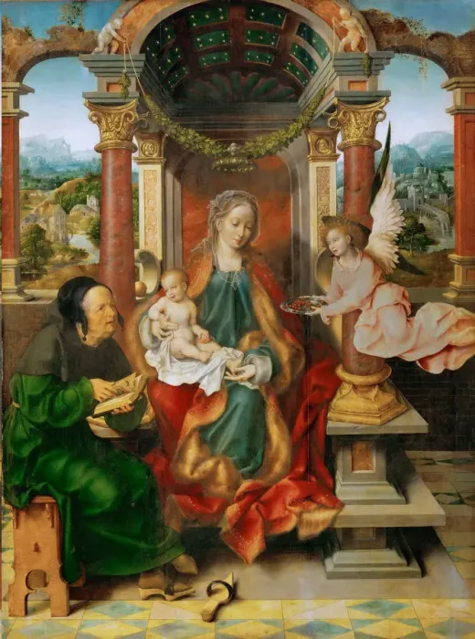 Framed Print : The Madonna and Child with Saint Joseph (Winged Altar, central panel) Framed Print : The Madonna and Child with Saint Joseph (Winged Altar, central panel)