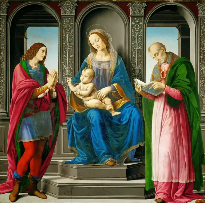 Framed Print : Madonna and Child with Saint Julian and Saint Nicholas, 1494. Creator: Lorenzo di Credi (1459-1537) Framed Print : Madonna and Child with Saint Julian and Saint Nicholas, 1494. Creator: Lorenzo di Credi (1459-1537)