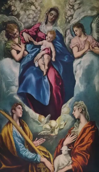 Framed Print : Madonna and Child with Saint Martina and Saint Agnes, 1597-1599. Artist: El Greco Framed Print : Madonna and Child with Saint Martina and Saint Agnes, 1597-1599. Artist: El Greco