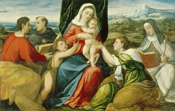 Framed Print : Madonna and Child with Saints, 1540-1549. Creator: Bonifacio de Pitati Framed Print : Madonna and Child with Saints, 1540-1549. Creator: Bonifacio de Pitati