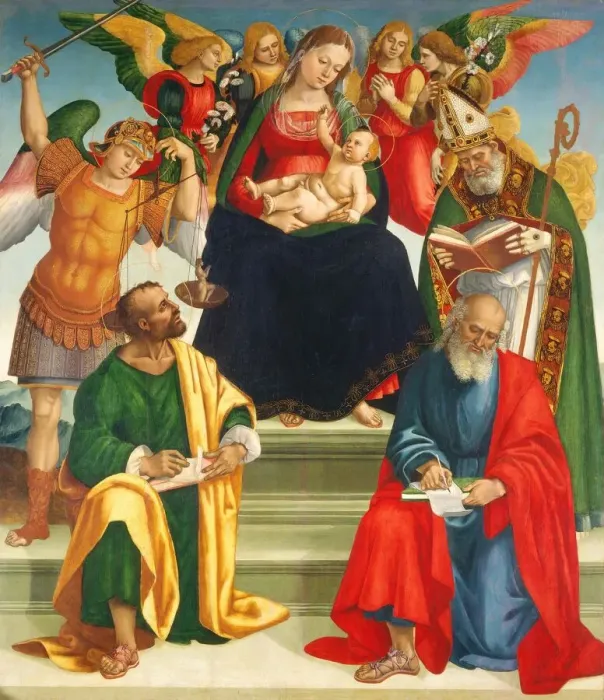 Framed Print : Madonna and Child with Saints and Angels, mid or late 1510s. Creator: Luca Signorelli Framed Print : Madonna and Child with Saints and Angels, mid or late 1510s. Creator: Luca Signorelli