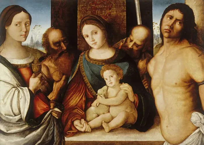 Framed Print : Madonna and Child with Saints, c1510-1515. Creator: Francesco Zaganelli Framed Print : Madonna and Child with Saints, c1510-1515. Creator: Francesco Zaganelli