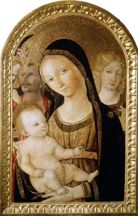 Framed Print : Madonna and Child with Saints Catherine and Christopher, 15th century. Artist: Matteo di Giovanni Framed Print : Madonna and Child with Saints Catherine and Christopher, 15th century. Artist: Matteo di Giovanni