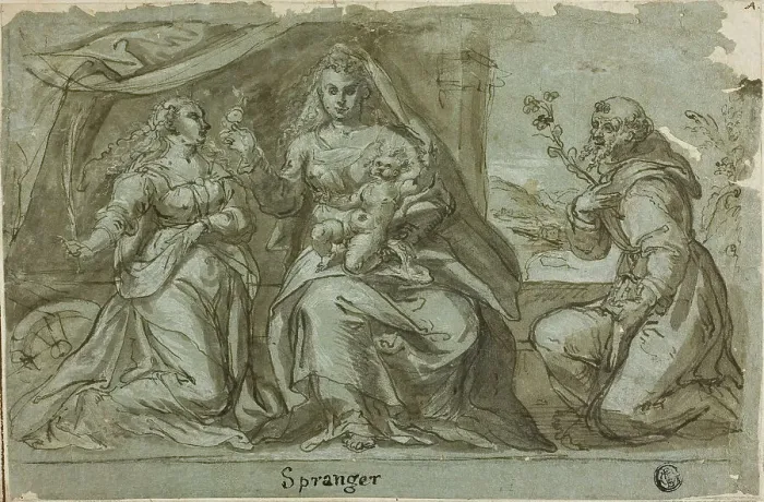 Framed Print : Madonna and Child with Saints Catherine and Dominic, n.d. Creator: Bartholomeus Spranger Framed Print : Madonna and Child with Saints Catherine and Dominic, n.d. Creator: Bartholomeus Spranger