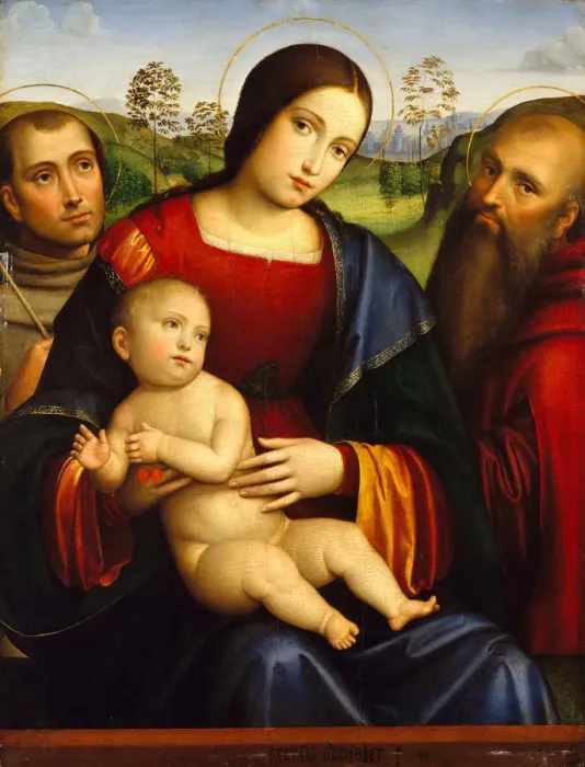Framed Print : Madonna and Child with Saints Francis and Jerome, ca. 1512-15. Creator: Francesco Francia Framed Print : Madonna and Child with Saints Francis and Jerome, ca. 1512-15. Creator: Francesco Francia
