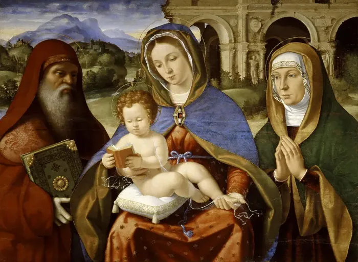 Framed Print : Madonna and Child between Saints Jerome and Anne (Madonna Baglioni), 1511-1512. Creator: Previtali, Andrea (ca 1480-1528) Framed Print : Madonna and Child between Saints Jerome and Anne (Madonna Baglioni), 1511-1512. Creator: Previtali, Andrea (ca 1480-1528)