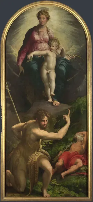 Framed Print : The Madonna and Child with Saints John the Baptist and Jerome, 1527. Artist: Parmigianino (1503-1540) Framed Print : The Madonna and Child with Saints John the Baptist and Jerome, 1527. Artist: Parmigianino (1503-1540)