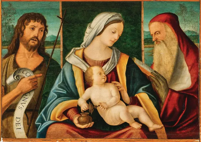 Framed Print : Madonna and Child with Saints John the Baptist and Jerome, c1515. Creator: Carpaccio; Vittore (1460-1526) Framed Print : Madonna and Child with Saints John the Baptist and Jerome, c1515. Creator: Carpaccio; Vittore (1460-1526)