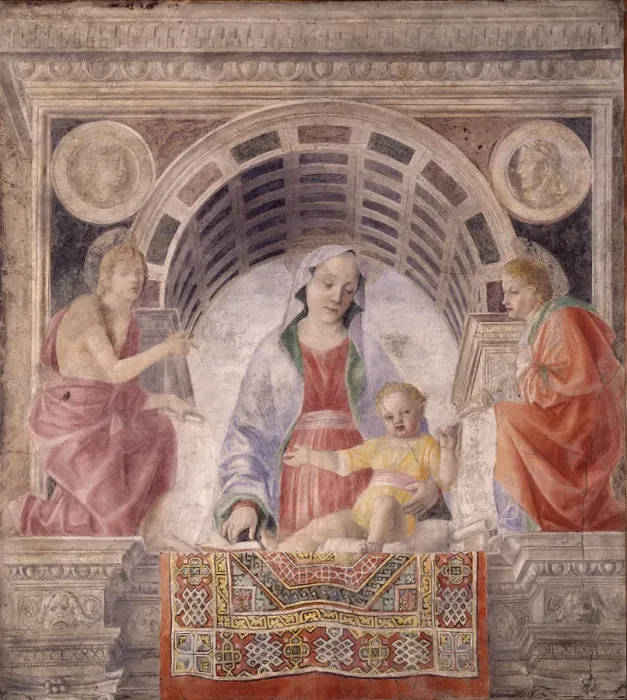 Framed Print : Madonna and Child with Saints John the Baptist and John the Evangelist, 1485. Artist: Foppa, Vincenzo (active 1456-1516) Framed Print : Madonna and Child with Saints John the Baptist and John the Evangelist, 1485. Artist: Foppa, Vincenzo (active 1456-1516)