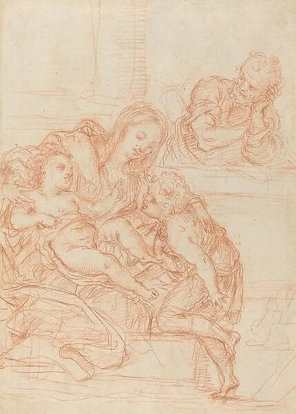 Madonna and Child with Saints John and Joseph [recto], 17th century. Creator: Unknown