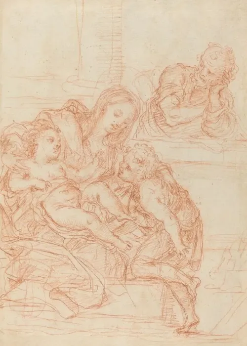 Framed Print : Madonna and Child with Saints John and Joseph [recto], 17th century. Creator: Unknown