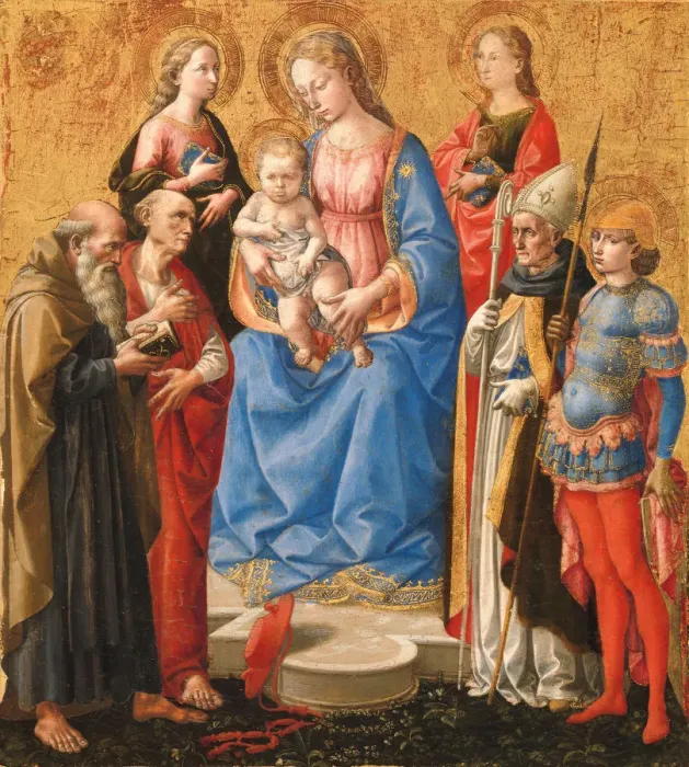 Framed Print : Madonna and Child with Six Saints, late 1440s. Creator: Pesello Peselli Framed Print : Madonna and Child with Six Saints, late 1440s. Creator: Pesello Peselli