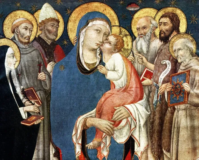 Framed Print : The Madonna and Child with Saints, mid 15th century, (1931). Artist: Sano di Pietro Framed Print : The Madonna and Child with Saints, mid 15th century, (1931). Artist: Sano di Pietro