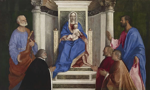 Madonna and Child with Saints Peter and Mark and Three Venetian Procurators, 1510. Creator: Giovanni Bellini